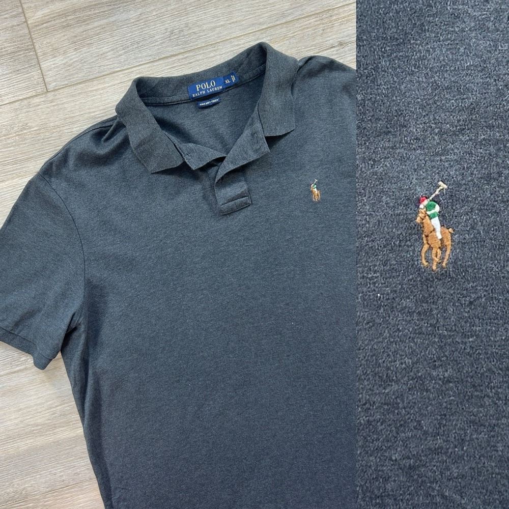 Polo Ralph Lauren XL Dark Gray Pima Soft Touch Polo Flesh Pony Shirt  Preppy Ivy